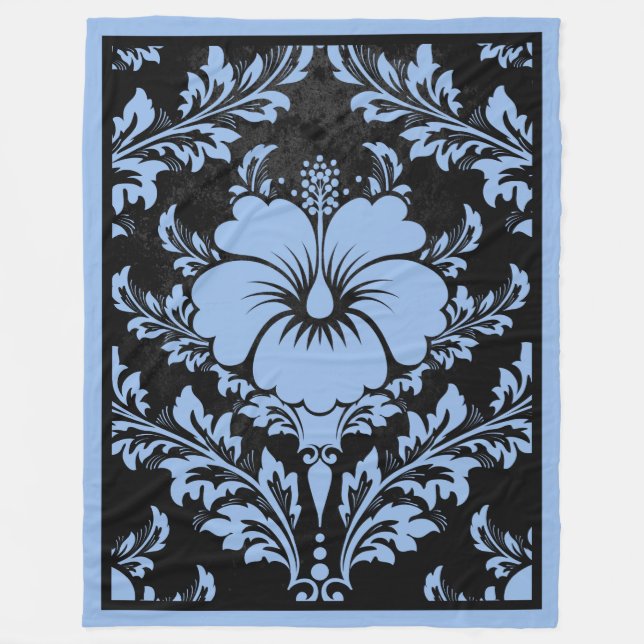 Manta Polar Elegante damasco azul y negro elegante (Anverso)