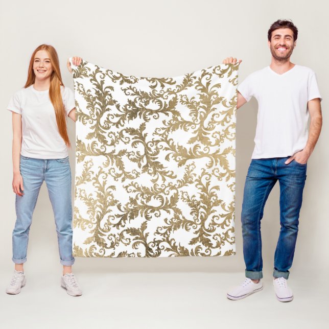 Manta Polar Elegante damasco floral de imitación dorada (In situ)