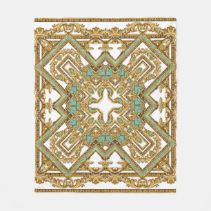Manta Polar Elegante diseño barroco dorado, ornamental.