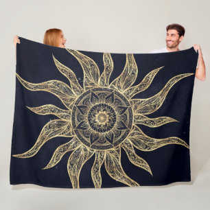 Manta Polar Elegante Dorado Sun Mandala Blue Nebula Diseño