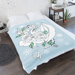 Manta Polar Elegante Dragón de Hielo Blanco Rosas Azules Fanta