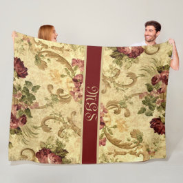 Manta Polar Elegante Estilo de Tapiz Monograma con Rosas