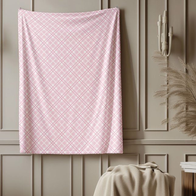 Manta Polar Elegante estilo rústico clásico con cuadros rosado (Elegant Pink Checkered Classic Country Style Fleece Blanket)