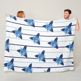 Manta Polar Elegante estriba de patrón floral monocromático az