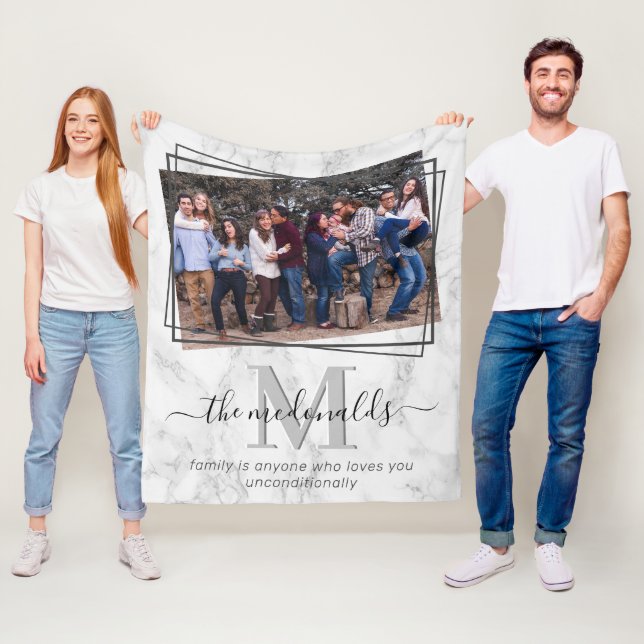 Manta Polar Elegante familia Monograma Foto Mármol (In situ)