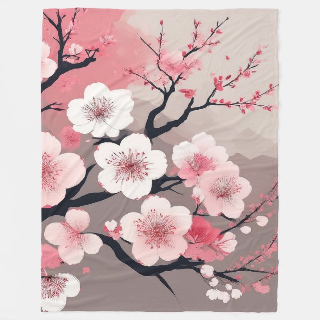 Manta Polar Elegante Flor de Cerezo Asiática Oriental (Anverso)