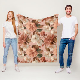 Manta Polar Elegante Flor de Rosa Marfil Patrón Floral