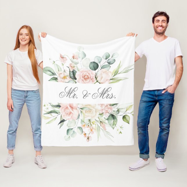 Manta Polar Elegante Flor Rosa Desmayo Aquarela Sr. & Sra.  (In situ)