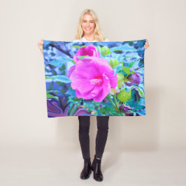 Manta Polar Elegante flor rosa hibiscus con floaje Aqua