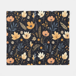 Manta Polar Elegante floral de boho negro y peach