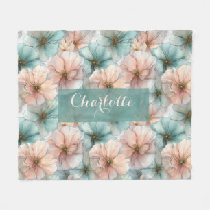 Manta Polar Elegante Floral Personalizado Rosa y Verde Vintage