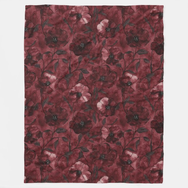 Manta Polar Elegante Floral Rojo Burdeos (Anverso)