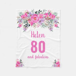 Manta Polar Elegante floral rosa de 80 años