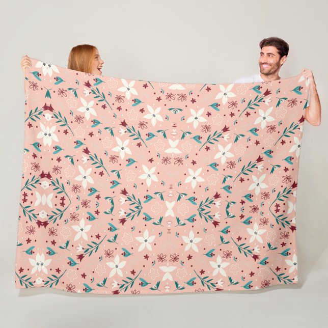 Manta Polar Elegante floral rosa FLeece Blanket (In situ)