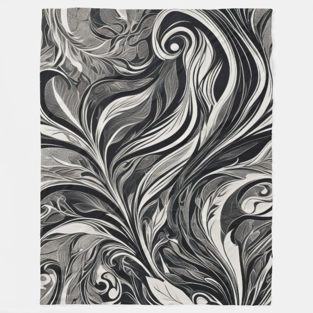 Manta Polar Elegante - Flujo abstracto en blanco y negro (Anverso)