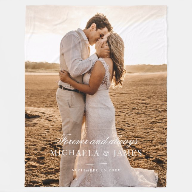 Manta Polar Elegante foto de boda personalizada nombre de novi (Anverso)