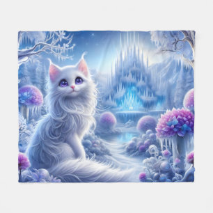 Manta Polar Elegante gato blanco en un reino mágico nevado