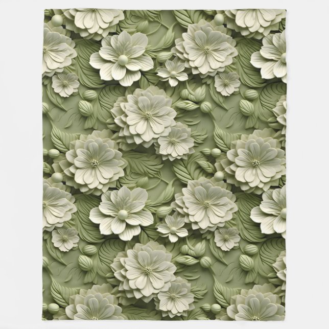 Manta Polar Elegante Grabado en relieve 3D Alivio Floral Olive (Anverso)