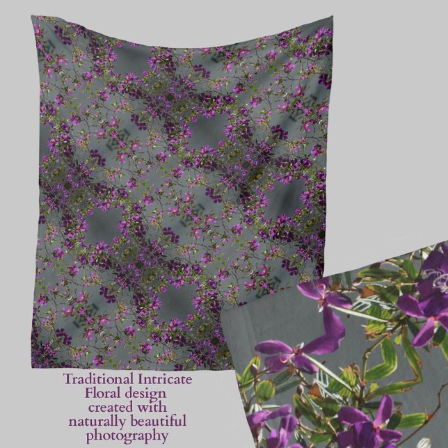 Manta Polar Elegante Gris Botánico Floral Púrpura (Subido por el creador)