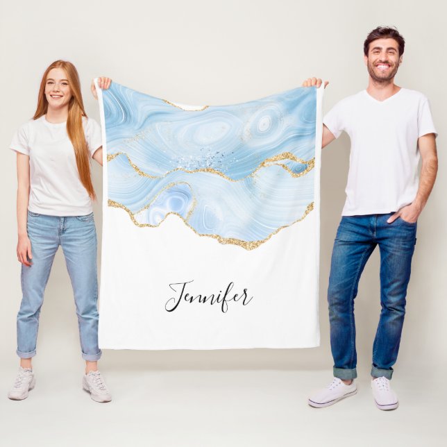 Manta Polar Elegante Guay Blue Agate con cinta Purpurina Gold (In situ)