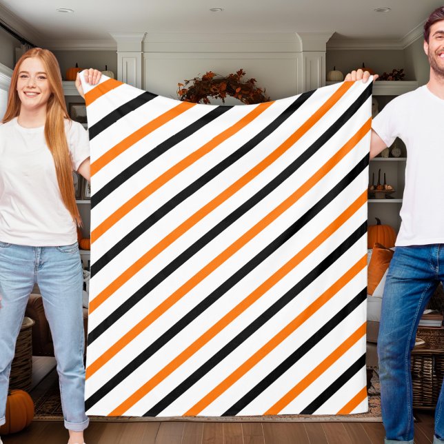 Manta Polar Elegante Halloween De Otoño En Negro Y Naranja (Stylish Black And Orange Striped Autumn Halloween Fleece Blanket)
