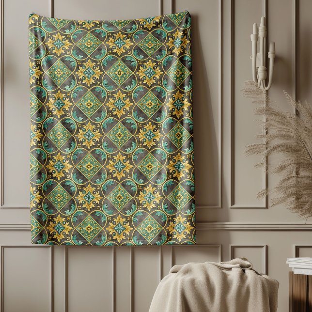 Manta Polar Elegante impresión de mosaico clásico mediterráneo (Elegant Mediterranean Classic Tile Motif Print Fleece Blanket)