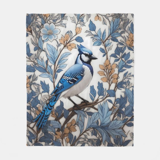 Manta Polar Elegante Jay Azul William Morris Inspirado (Anverso)