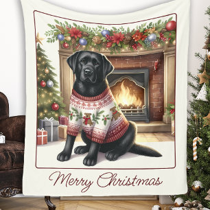 Manta Polar Elegante Labrador Recuperador Perro Feliz Navidad