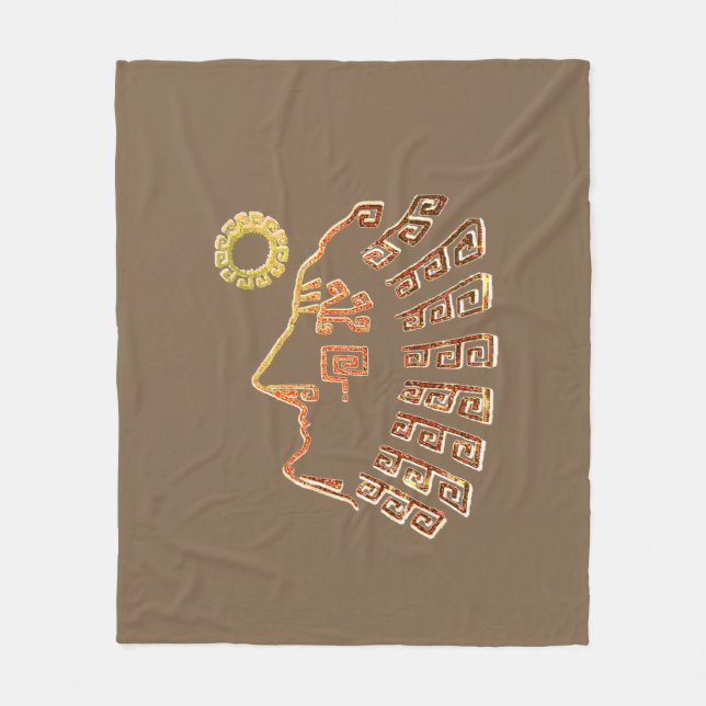 Manta Polar Elegante Machu Picchu dibujando en Beige Brown (Anverso)