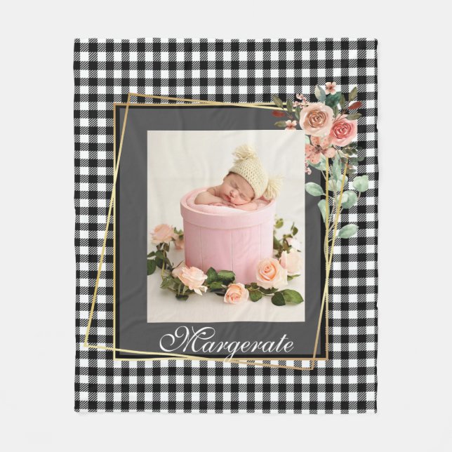 Manta Polar Elegante marco floral dorado elegante foto moderna (Anverso)