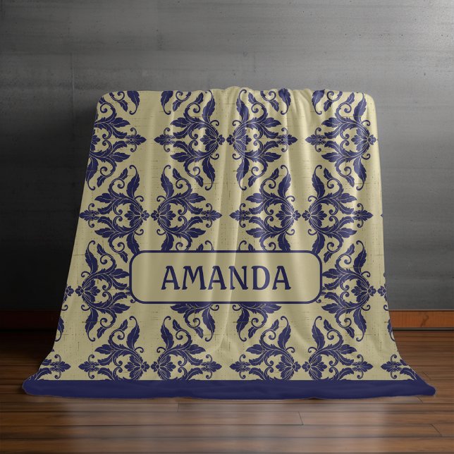 Manta Polar Elegante marina adamascada vintage Monograma amari (Subido por el creador)