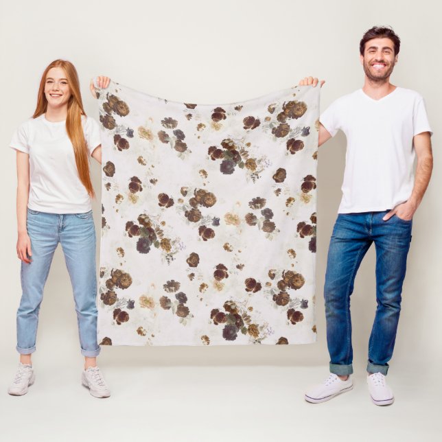 Manta Polar Elegante Moda Rosas beiges marrones  Floral Toile (In situ)