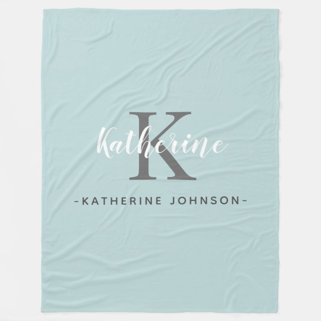 Manta Polar Elegante Monograma Blue Fleece Blanket (Anverso)