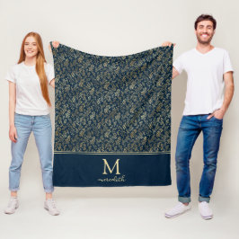 Manta Polar Elegante Monograma de Hoja de Oro de Marina de Luj