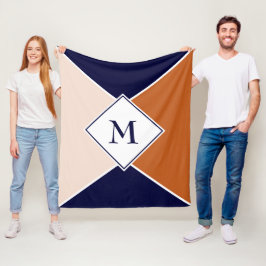 Manta Polar Elegante MONOGRAMA Geométrico | Azul Marino Beige 