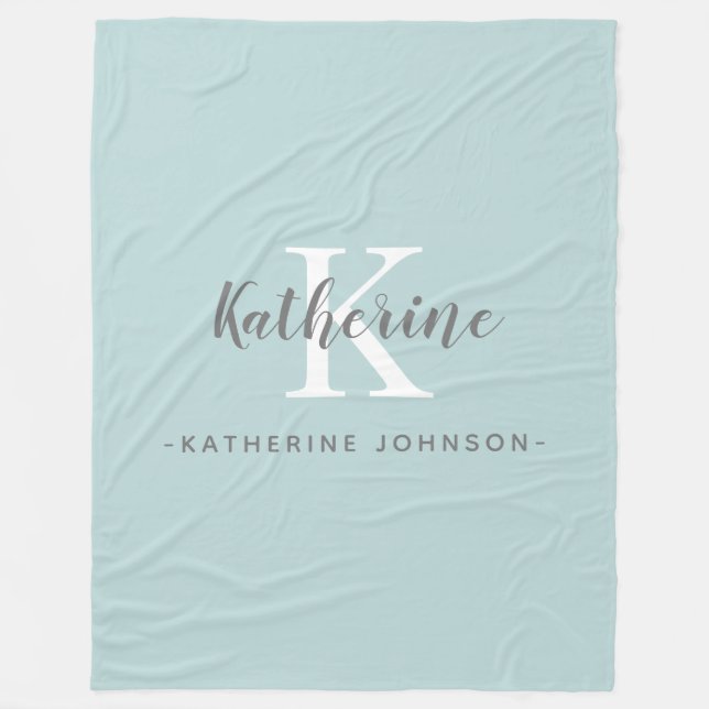 Manta Polar Elegante Monograma Nombre Blue Fleece Blanket (Anverso)