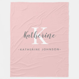 Manta Polar Elegante Monograma Rubor Pink Fleece Blanket
