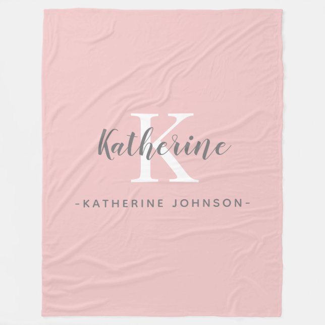 Manta Polar Elegante Monograma Rubor Pink Fleece Blanket (Anverso)