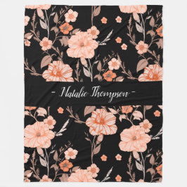 Manta Polar Elegante monógrom elegante l Floral de patrón negr