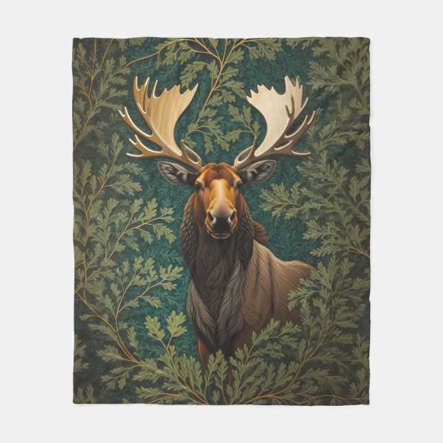 Manta Polar Elegante Moose William Morris inspirado (Anverso)