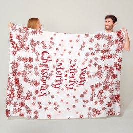 Manta Polar Elegante Muy Feliz Navidad Copos de Nieve Rojos
