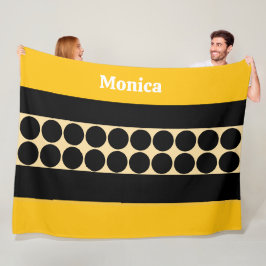 Manta Polar Elegante negro   &  lunares amarillos monograma no