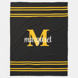 Manta Polar Elegante nombre monograma negro y amarillo blanco