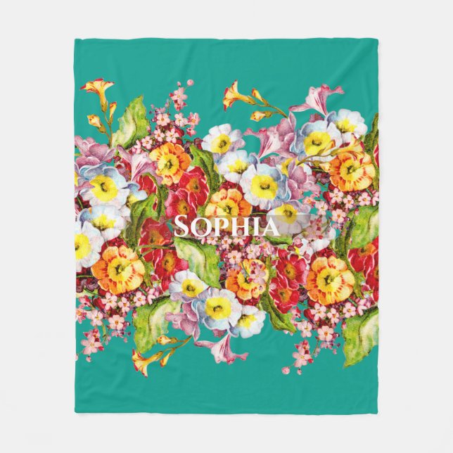 Manta Polar Elegante nombre personalizado de color turquesa vi (Anverso)