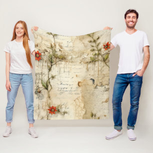 Manta Polar Elegante nota de amor floral vintage