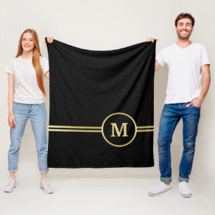 Manta Polar Elegante oro Monograma personalizado sobre negro