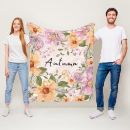 Manta Polar Elegante otoño floral y guion verde rosado