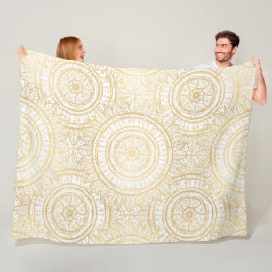 Manta Polar Elegante patrón blanco de girasol dorado Mandala