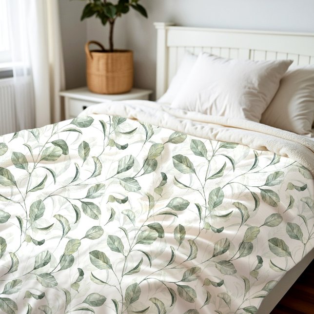 Manta Polar Elegante Patrón de acuarela de hojas verdes de sal (Elegant Sage Green Leave Watercolor Pattern Fleece Blanket)