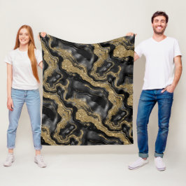 Manta Polar Elegante patrón de ágata con brillo negro y dorado